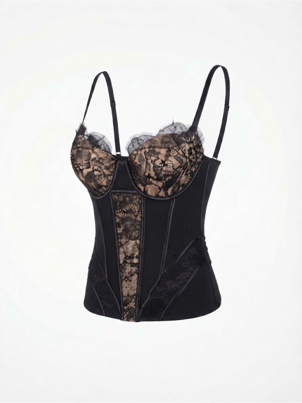 Victoria's Secret Black & Nude Lace Corset Bustier 36C